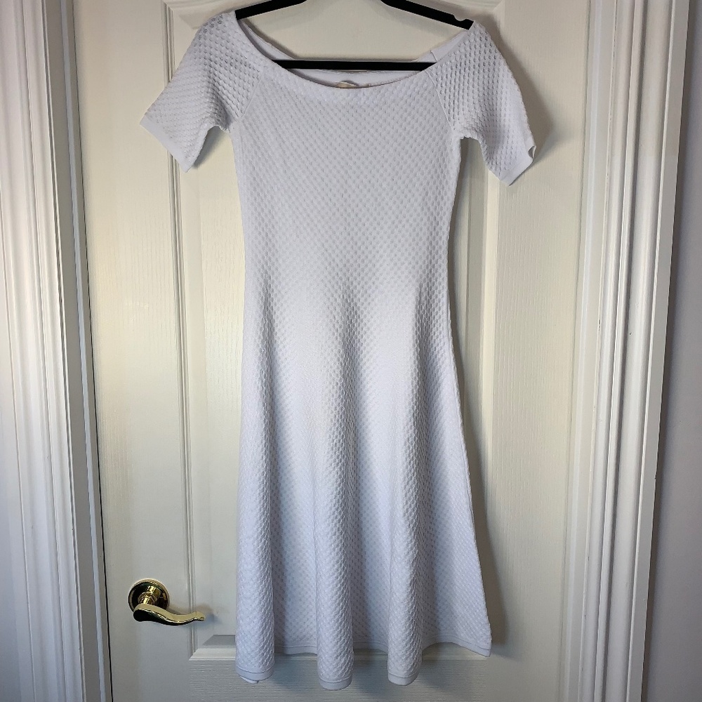 Michael‎ Michael Kors White Textured Fit & Flare Dress Short Sleeve Summer Party